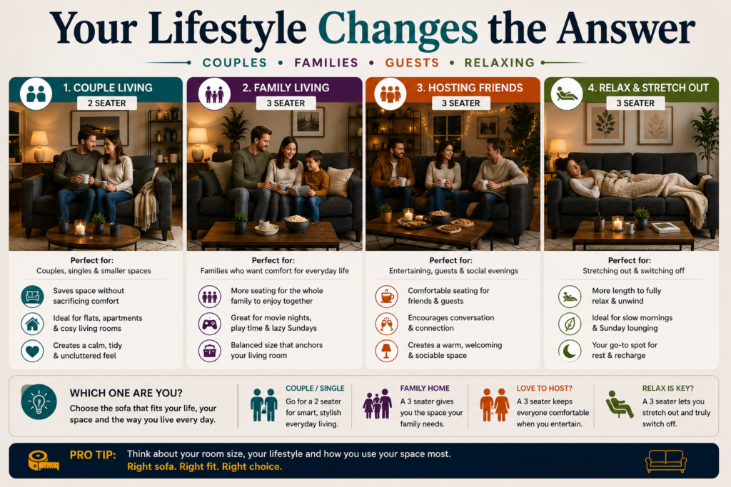 Dark grey sofa lifestyle comparison for different households