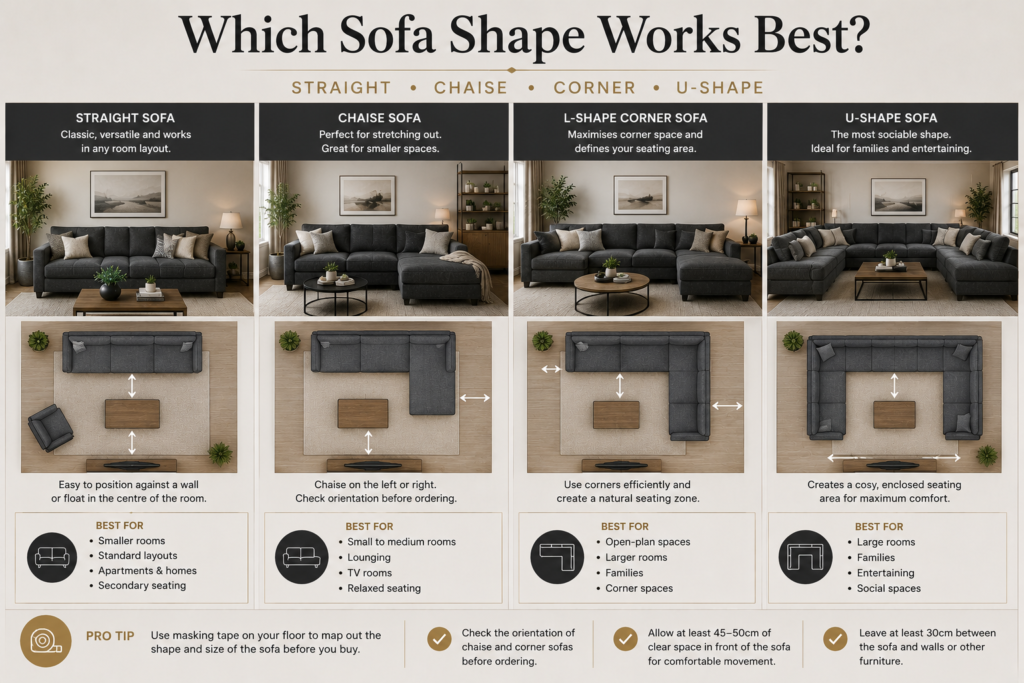 Dark grey sofa shape guide for UK living rooms