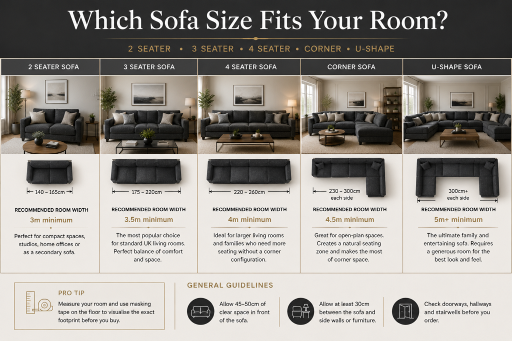 Dark grey sofa size guide for UK living rooms