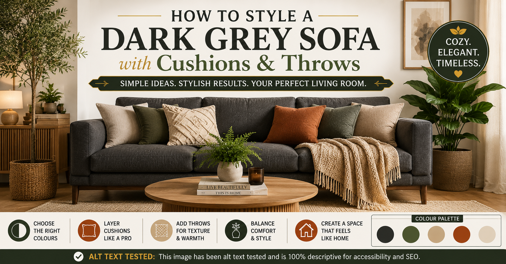 How to Style a Dark Grey Sofa with Cushions and Throws