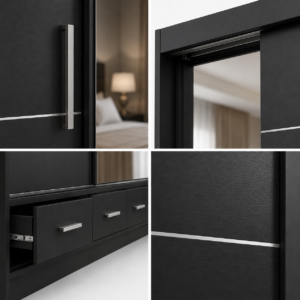 Florence Sliding Door Wardrobe Black close up