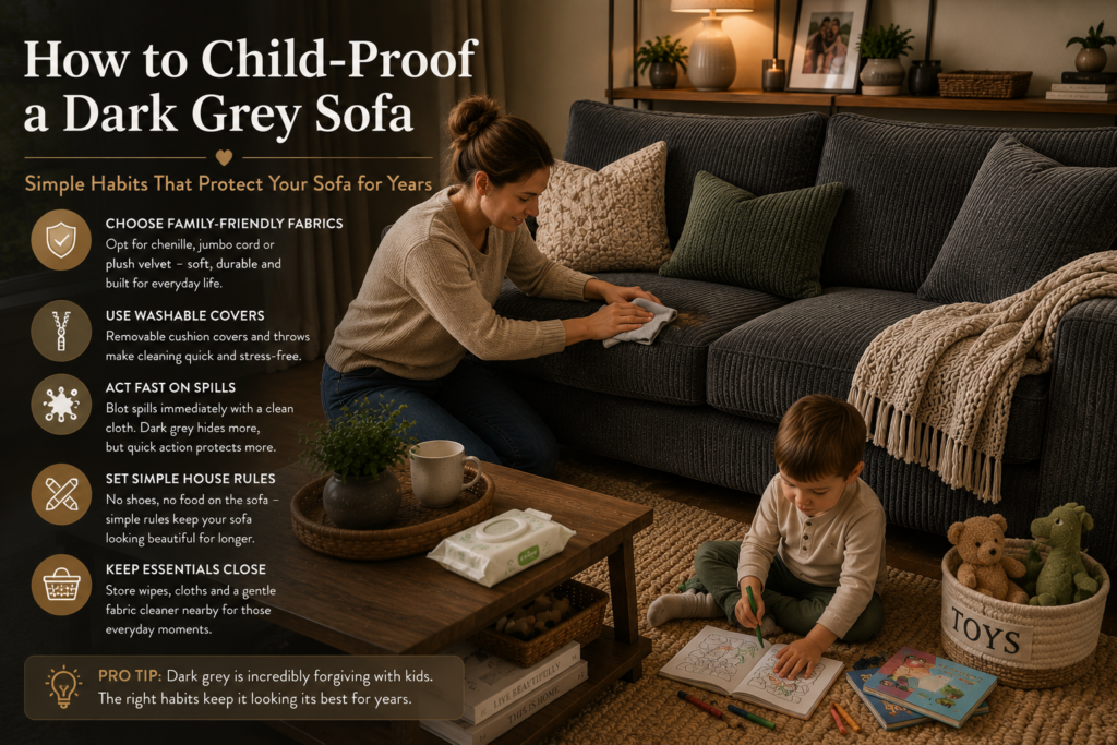 How to Child-Proof a Dark Grey Sofa