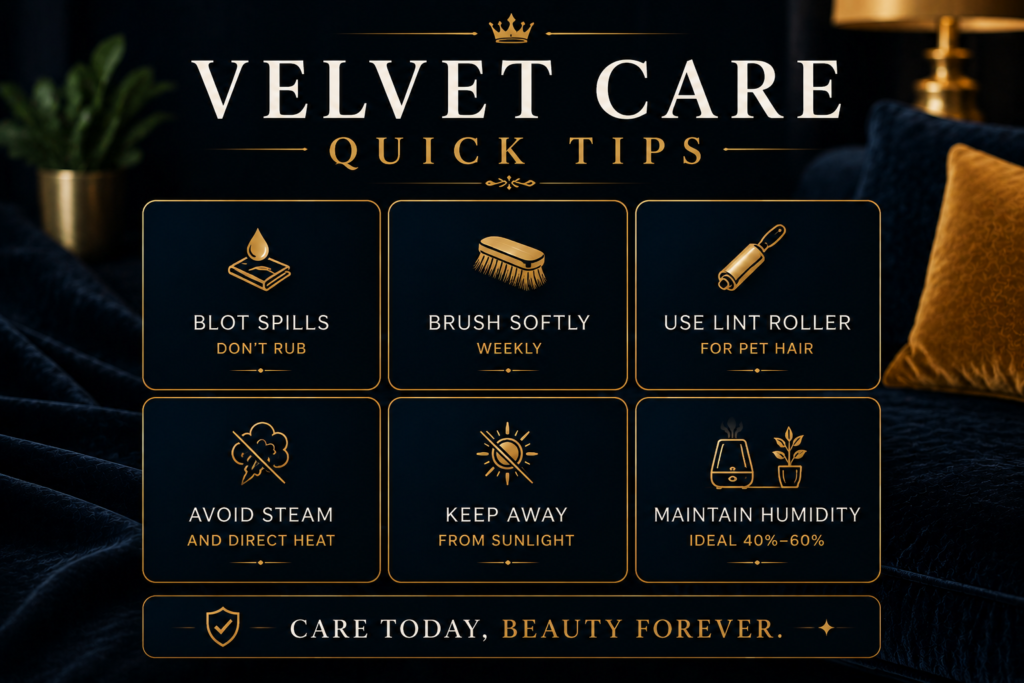Velvet Sofa Care Schedule — Quick Reference