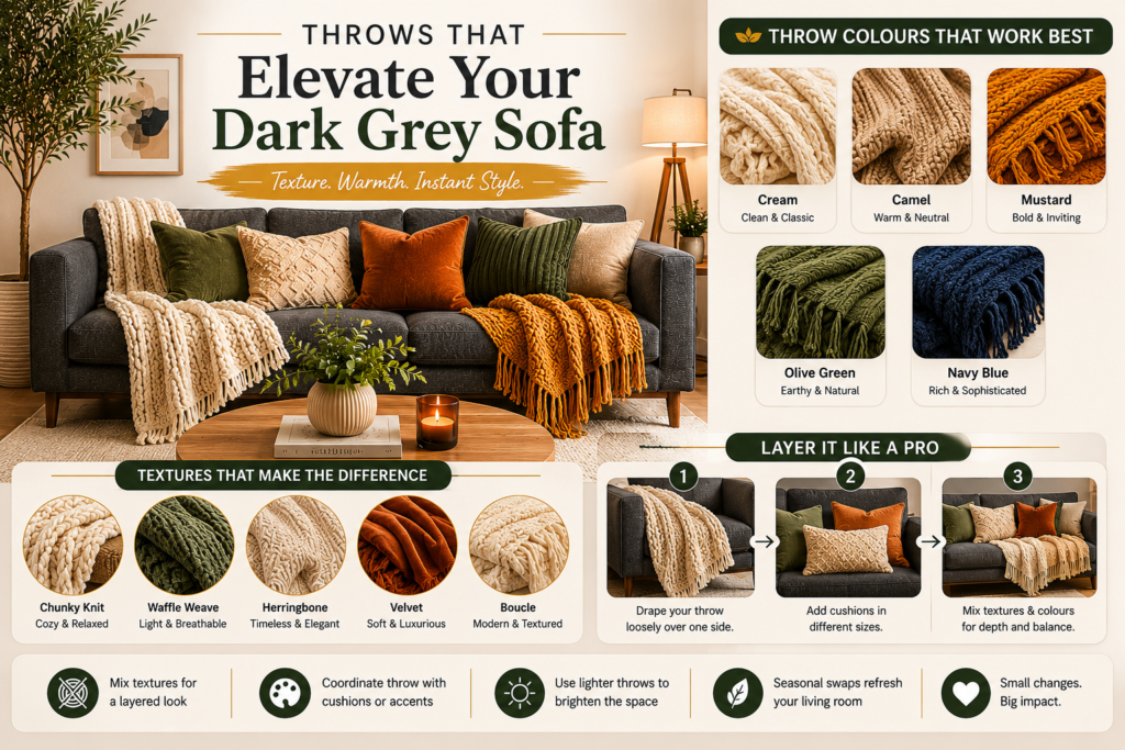 How to Style Throws on a Dark Grey Sofa