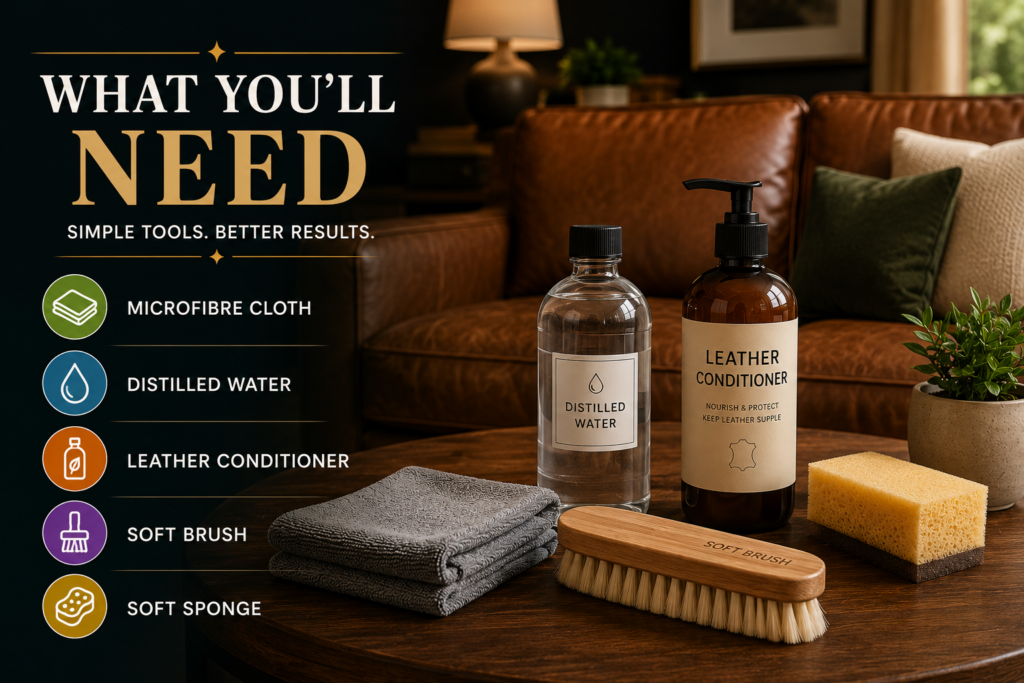 Leather sofa cleaning essentials and tools