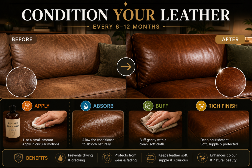 Leather sofa conditioning before and after