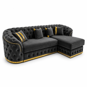 Madrid Chesterfield 4 Seater L-Shape Chaise Chenille Dark Grey Sofa 6