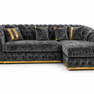 Madrid Chesterfield 4 Seater L-Shape Chaise Crush Velvet Dark Grey Sofa 2