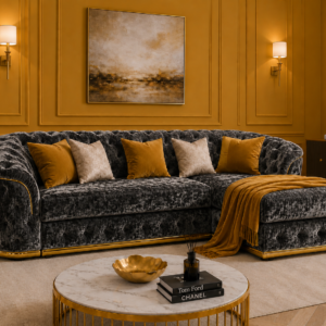 Madrid Chesterfield 4 Seater L-Shape Chaise Crush Velvet Dark Grey Sofa 5