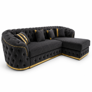 Madrid Chesterfield 4 Seater L-Shape Chaise Jumbo Cord Dark Grey Sofa 1