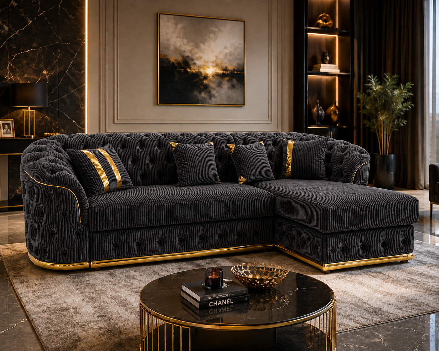 Madrid Chesterfield 4 Seater L-Shape Chaise Jumbo Cord Dark Grey Sofa 4 Madrid Chesterfield 4 Seater L-Shape Chaise Jumbo Cord Dark Grey Sofa 4
