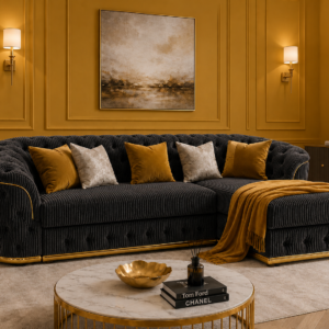 Madrid Chesterfield 4 Seater L-Shape Chaise Jumbo Cord Dark Grey Sofa 5