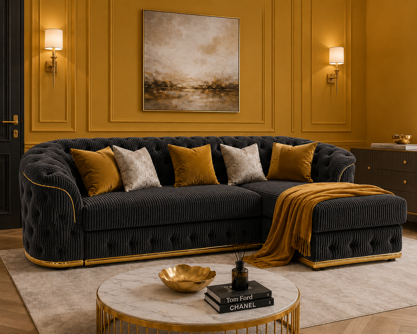 Madrid Chesterfield 4 Seater L-Shape Chaise Jumbo Cord Dark Grey Sofa 5 Madrid Chesterfield 4 Seater L-Shape Chaise Jumbo Cord Dark Grey Sofa 5
