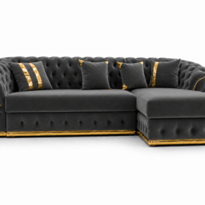 Madrid Chesterfield 4 Seater L-Shape Chaise Plush Velvet Dark Grey Sofa 2