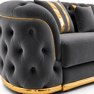 Madrid Chesterfield 4 Seater L-Shape Chaise Plush Velvet Dark Grey Sofa 3