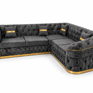 Madrid Chesterfield 5 Seater Corner Crush Velvet Dark Grey Sofa 1