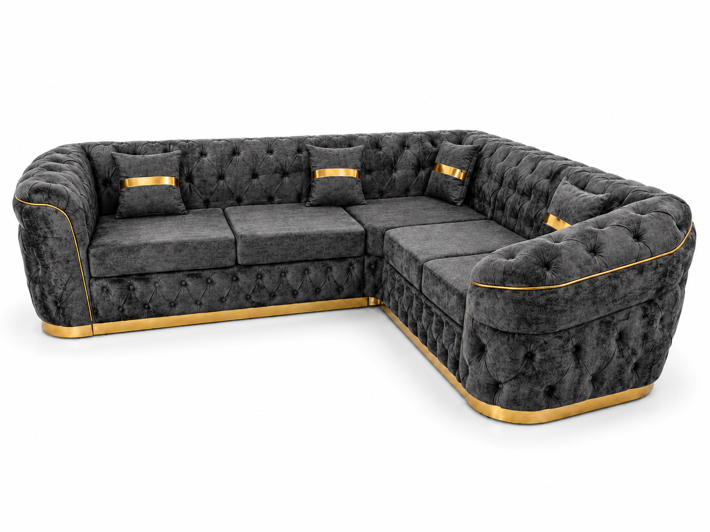 Madrid Chesterfield 5 Seater Corner Crush Velvet Dark Grey Sofa 1 Madrid Chesterfield 5 Seater Corner Crush Velvet Dark Grey Sofa 1