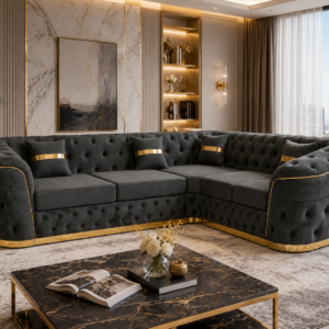 Madrid Chesterfield 5 Seater Corner Crush Velvet Dark Grey Sofa 5