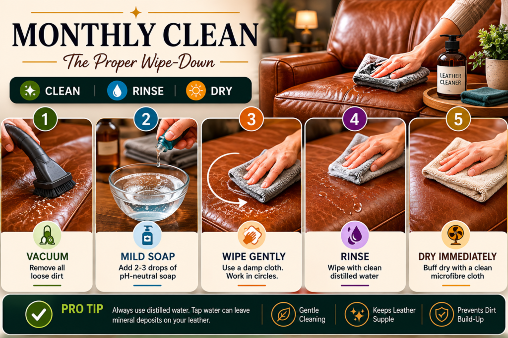 Monthly leather sofa cleaning process