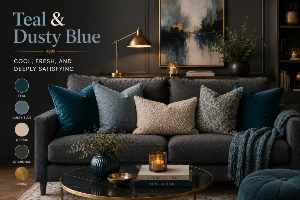 The Best Cushion Colours for a Grey Sofa | Teal and Dusty Blue