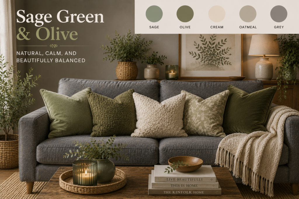 The Best Cushion Colours for a Grey Sofa -Sage Green and Olive