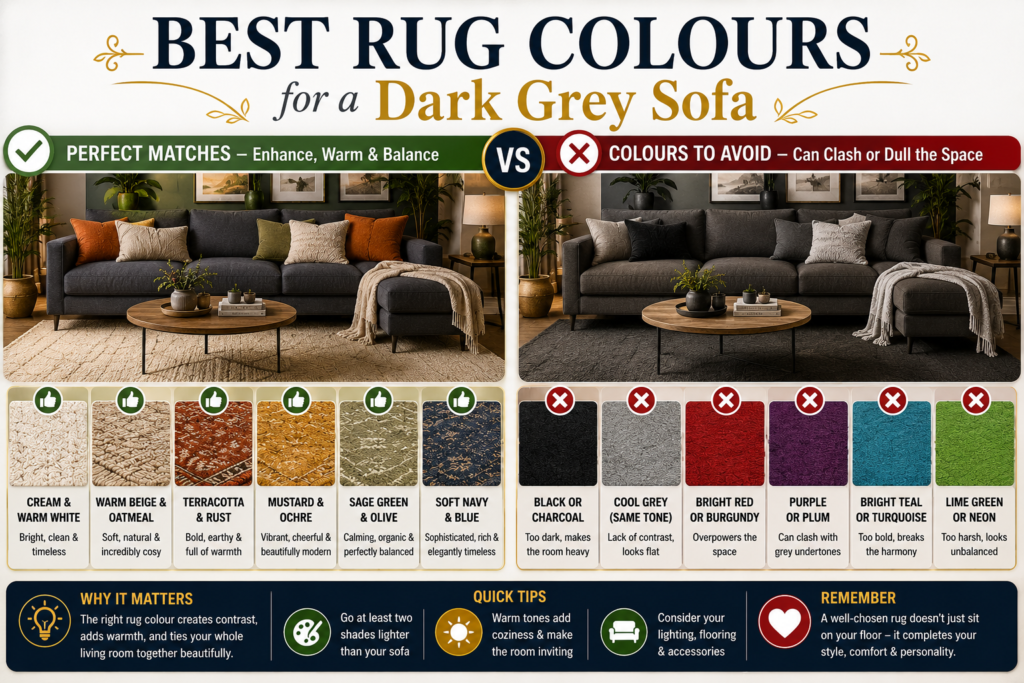 The Best Rug Colours for a Dark Grey Sofa