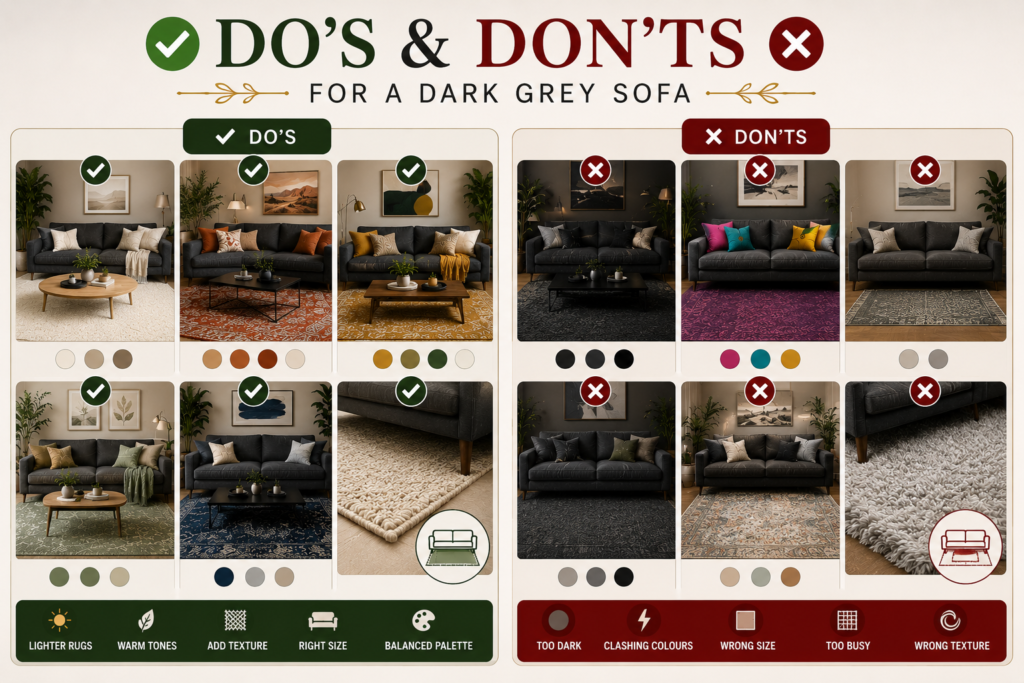 What Rug Colours to Avoid with a Dark Grey Sofa