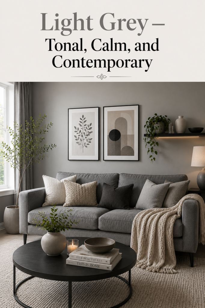 dark gray sofa with Light Grey walls idea