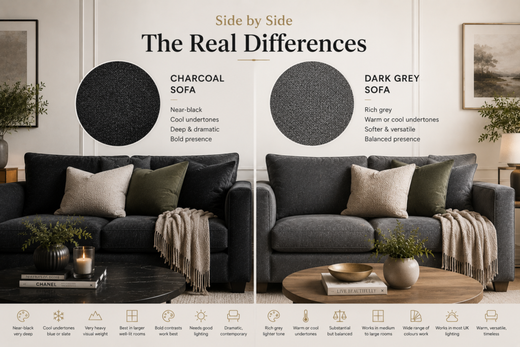 side by side diffrence between charcoal and dark gray