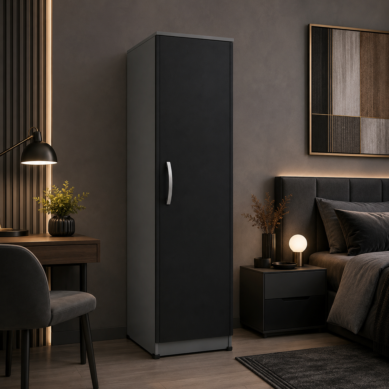 1 Door Wardrobe Single Black + Gray | Executive Industrial Storage Solution - Image 4