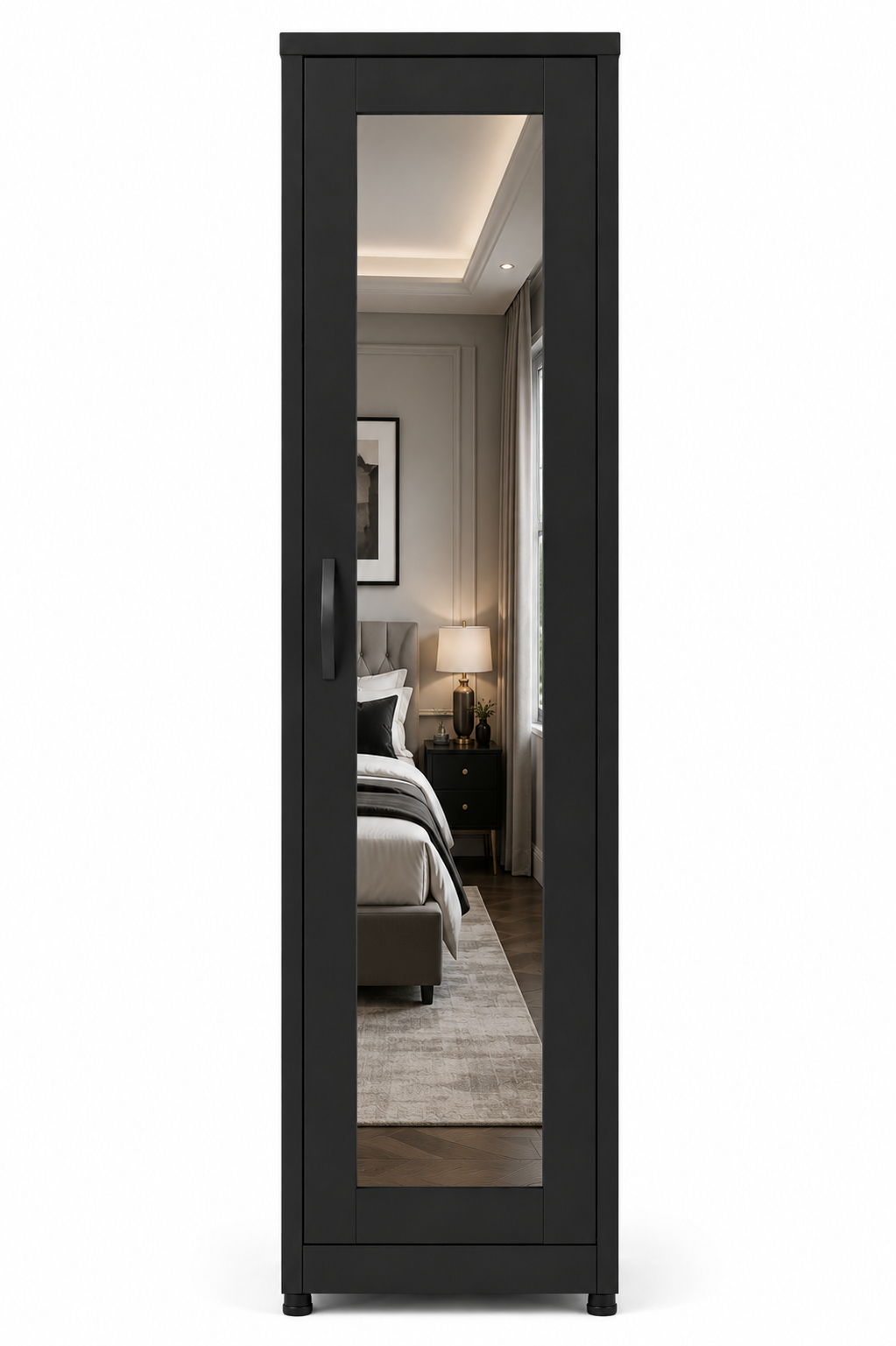 1 Door Wardrobe Single Black with mirror front