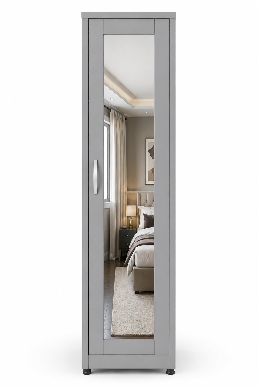 1 Door Wardrobe Single Gray front with mirror