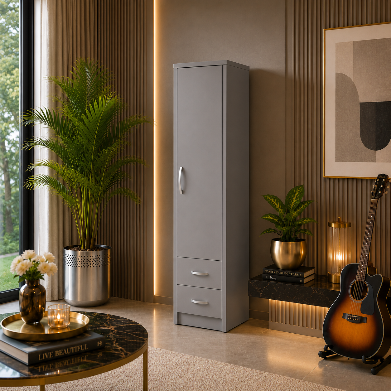1 Door Wardrobe Single Gray lifestyle