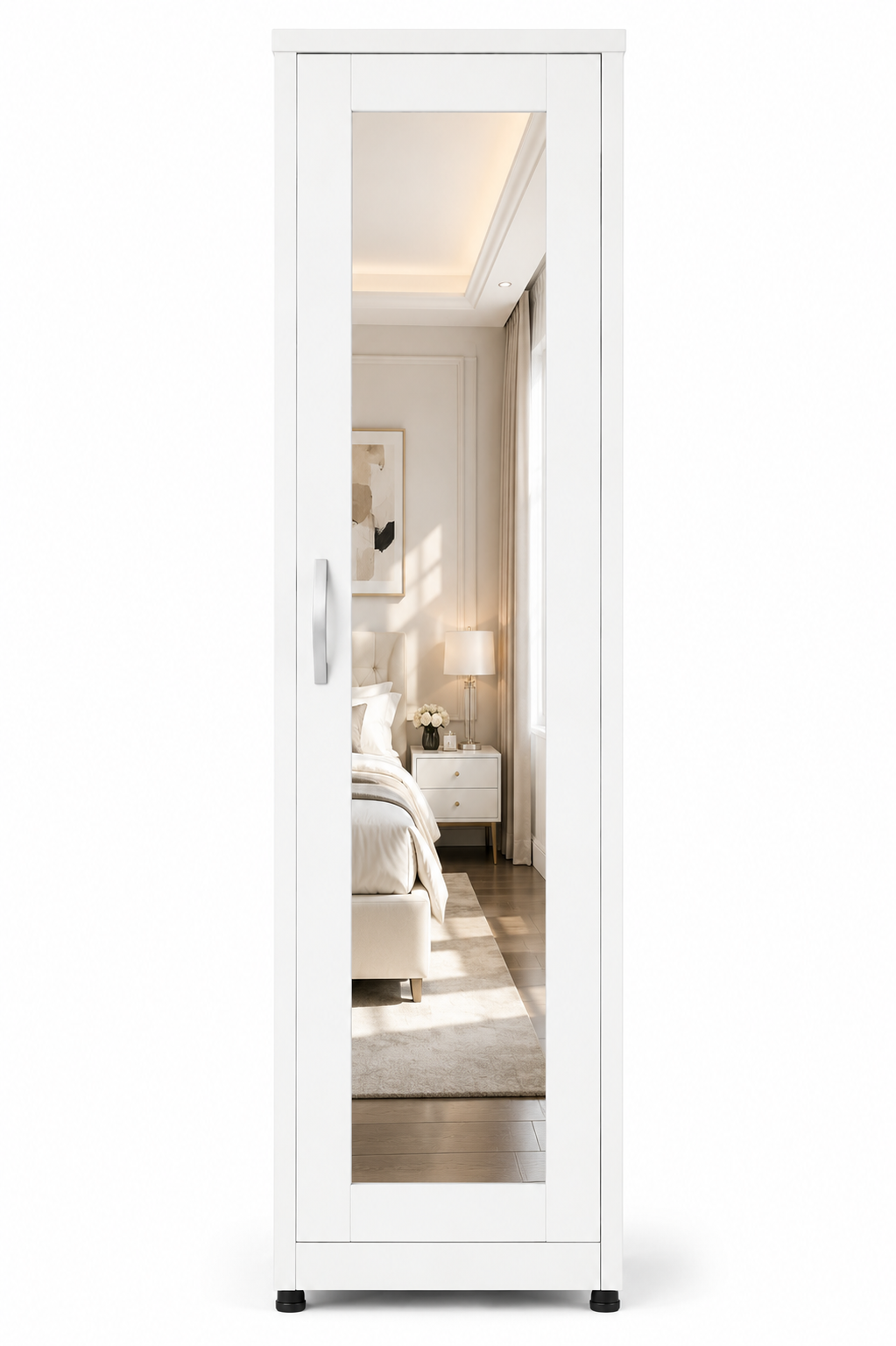 1 Door Wardrobe Single White with mirror front