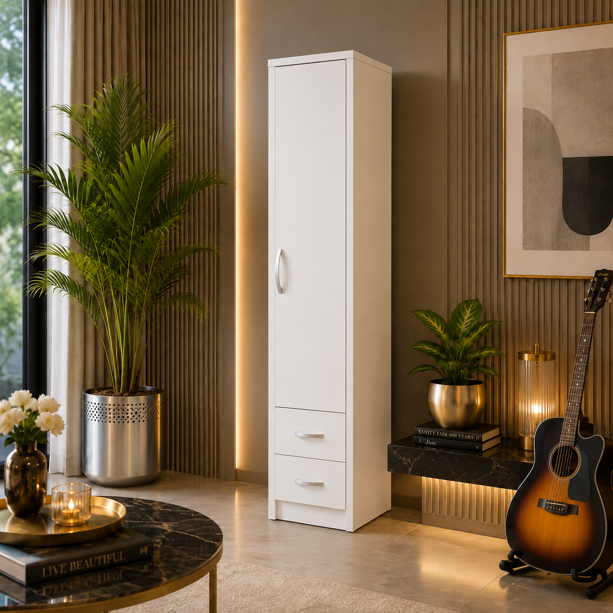 1 Door Wardrobe Single with Bottom Drawers White | Best Multi-Storage Unit - Image 4