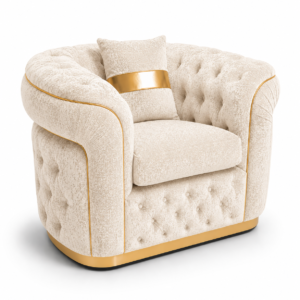 1 Seater Madrid Chesterfield Chenille Cream Sofa