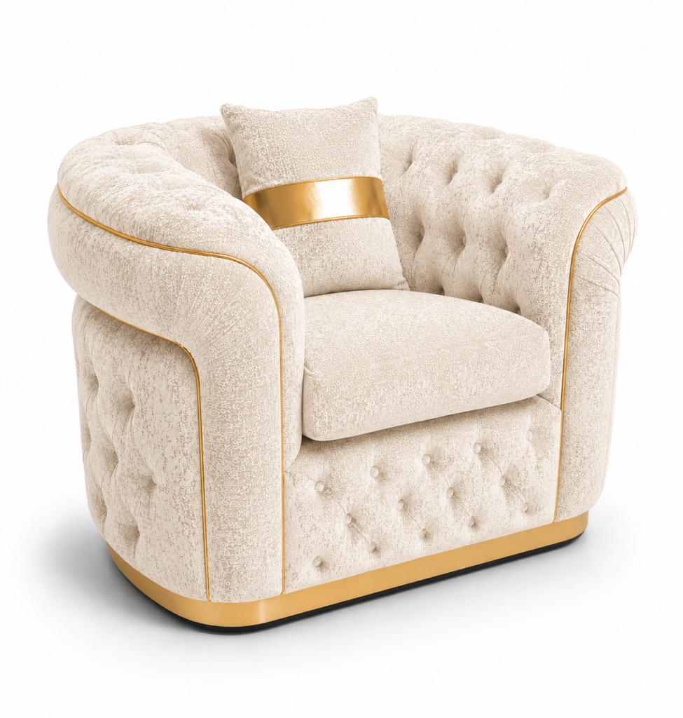 1 Seater Madrid Chesterfield Chenille Cream Sofa
