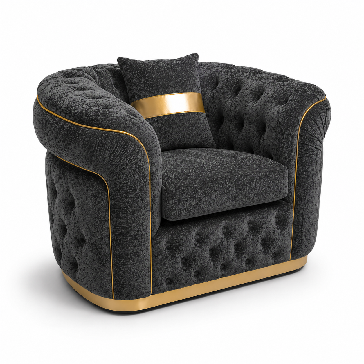 1 Seater Madrid Chesterfield Chenille Dark Grey Sofa 1