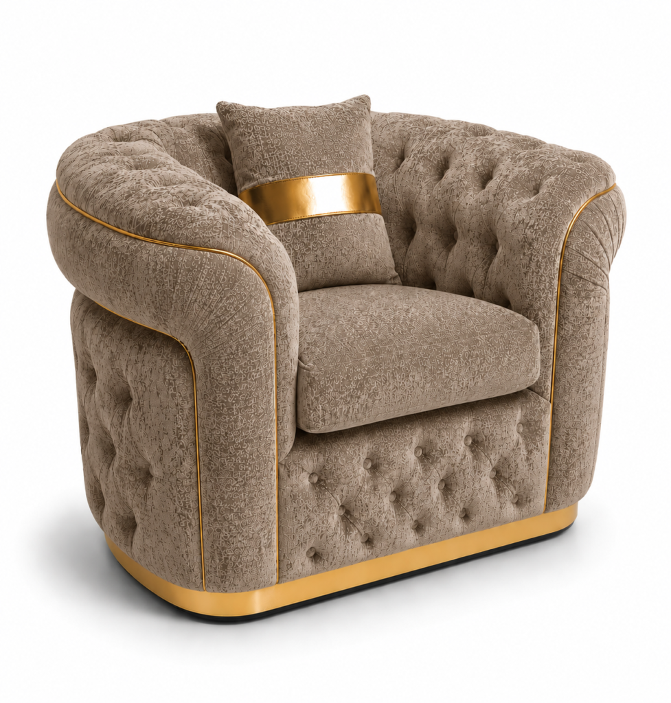1 Seater Madrid Chesterfield Chenille Mink Sofa