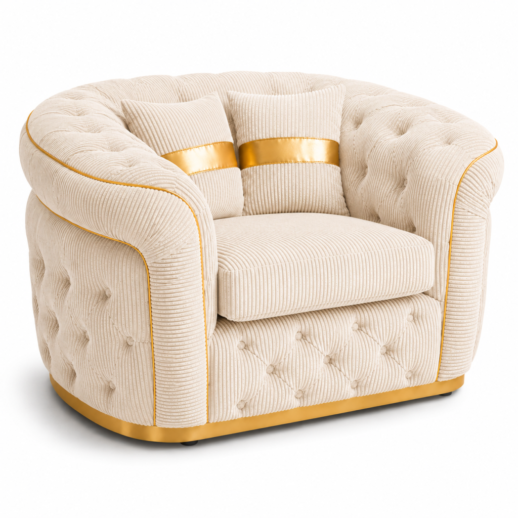 1 Seater Madrid Chesterfield Jumbo Cord Cream Sofa 1