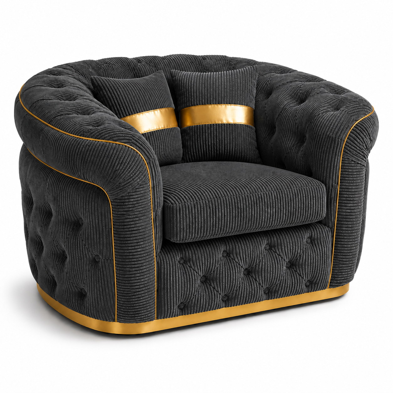 1 Seater Madrid Chesterfield Jumbo Cord Dark Grey Sofa 1