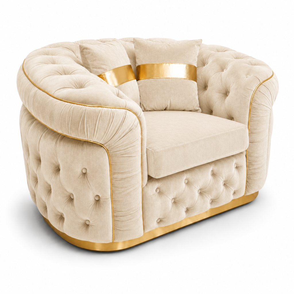 1 Seater Madrid Chesterfield Plush Velvet Cream Sofa 1