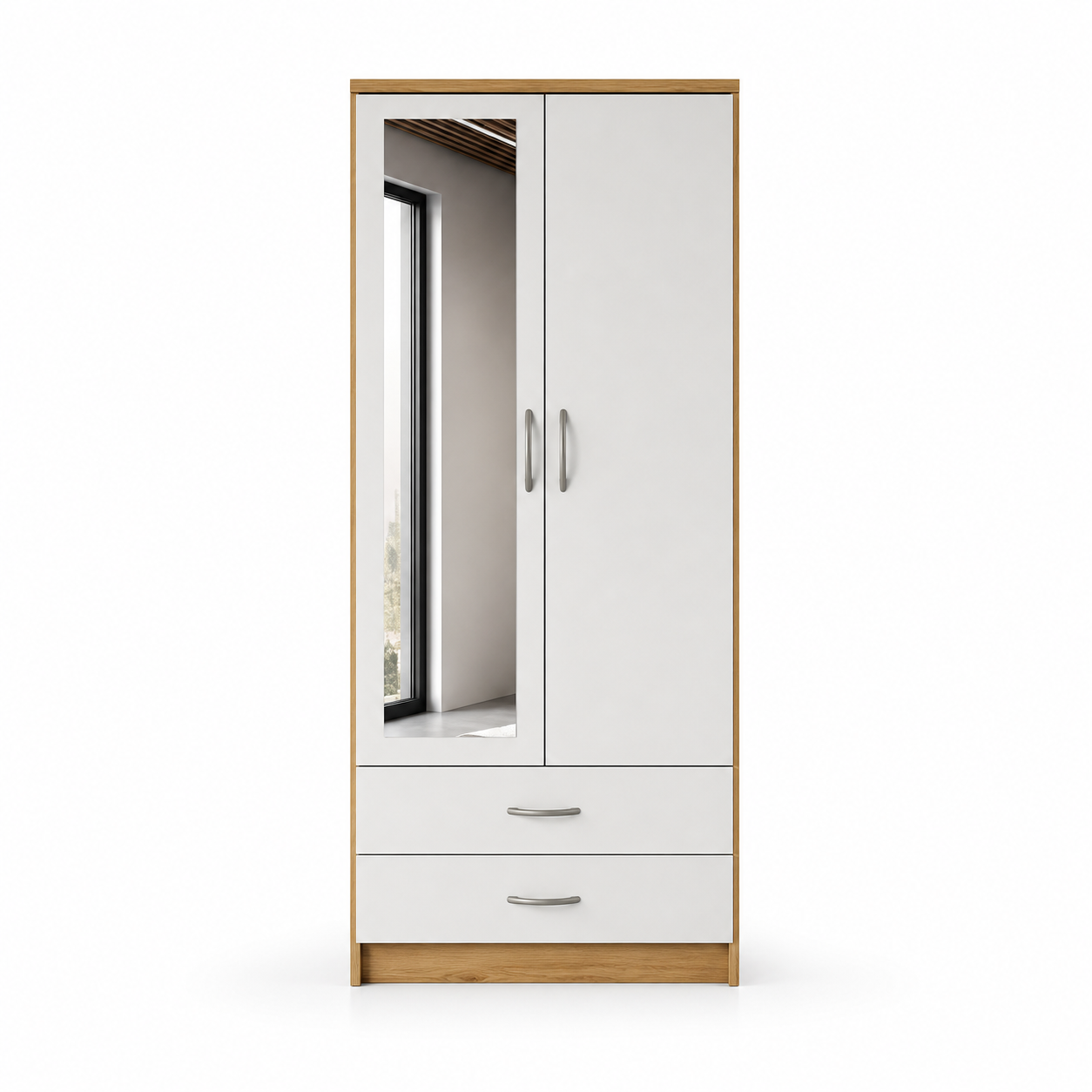 2 Door Wardrobe Single Oak + White front