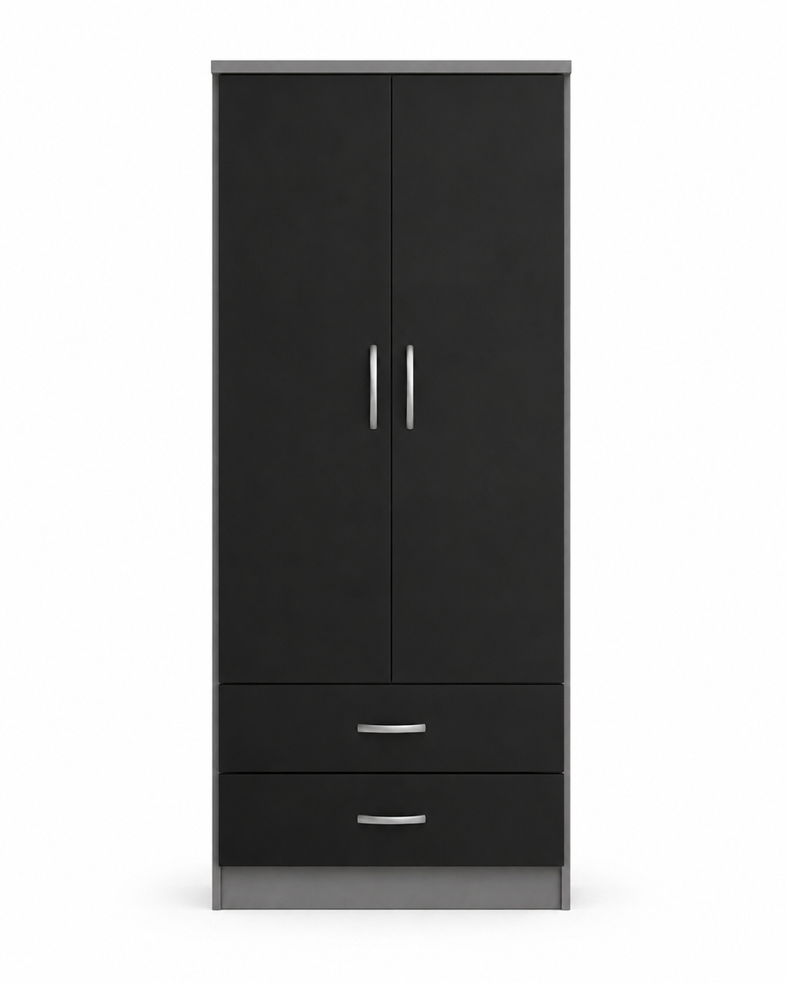 2 Door Wardrobe Single with Bottom Drawers Black + Gray front