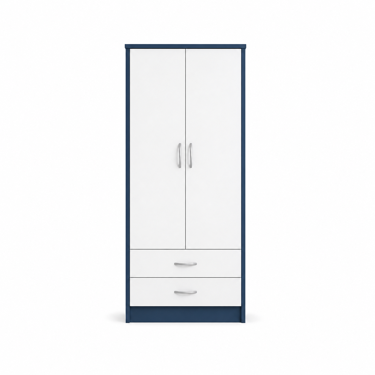 2 Door Wardrobe Single with Bottom Drawers Blue + White front