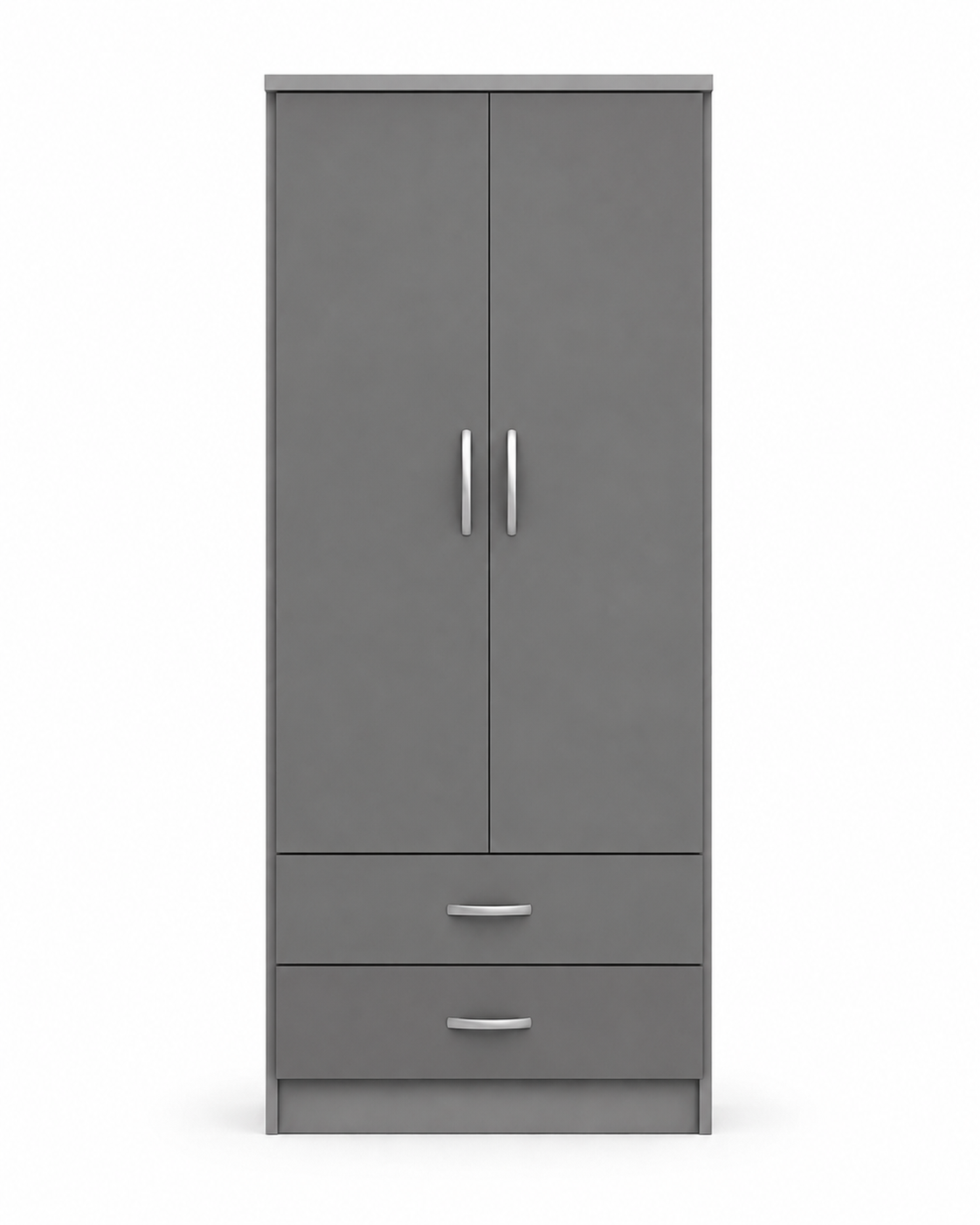 2 Door Wardrobe Single with Bottom Drawers Gray front