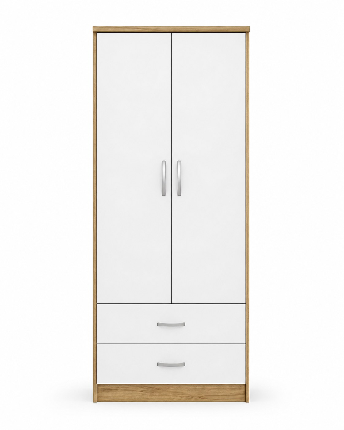 2 Door Wardrobe Single with Bottom Drawers Oak + White front