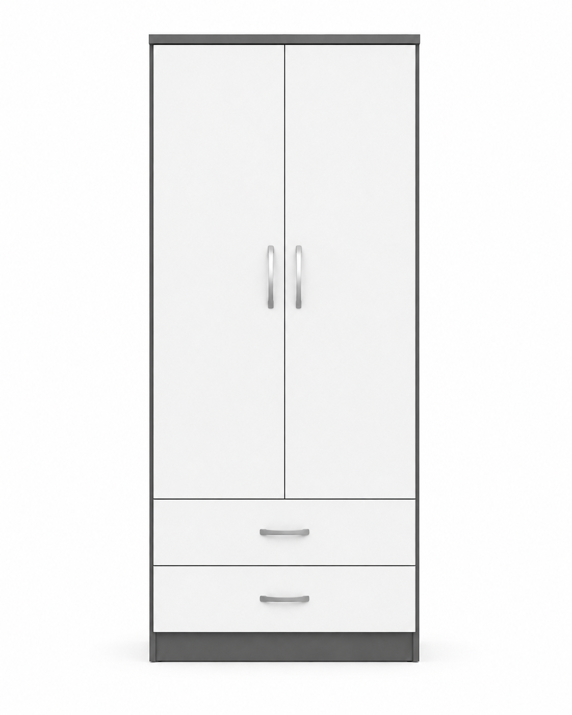 2 Door Wardrobe Single with Bottom Drawers White + Gray front