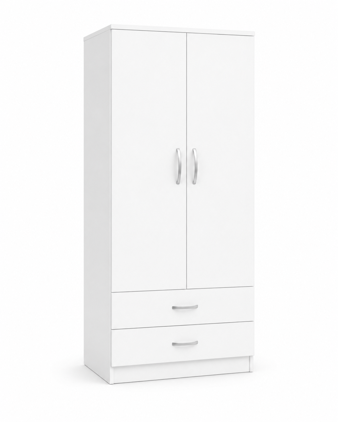 2 Door Wardrobe Single with Bottom Drawers White front