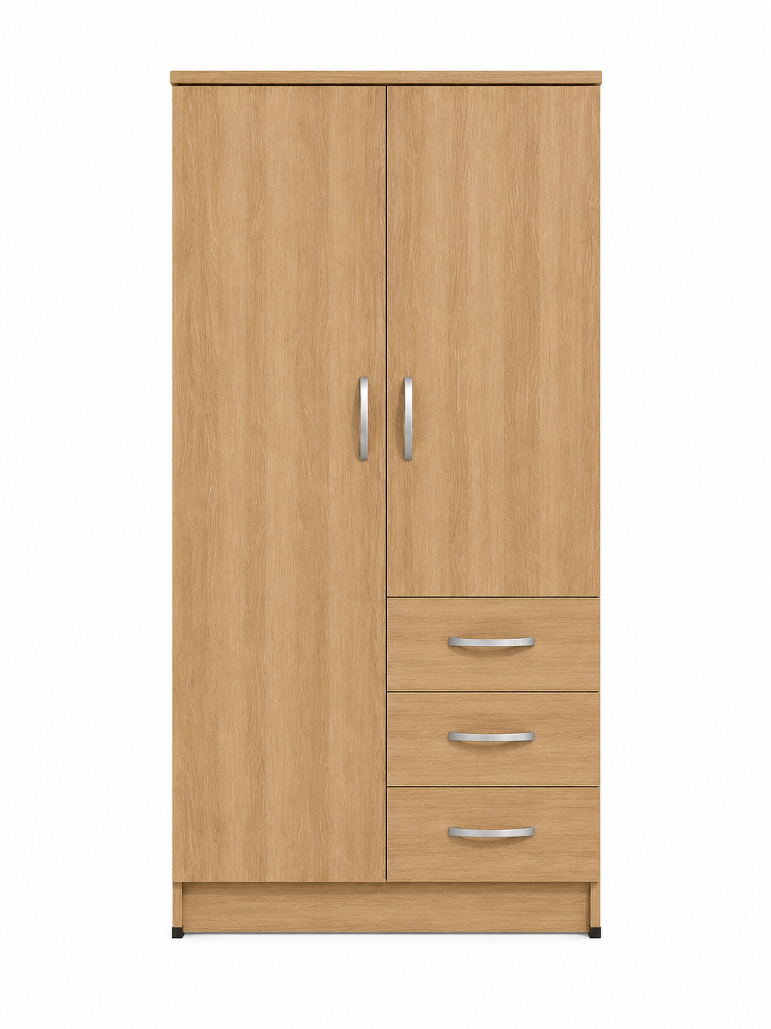 2 Door Wardrobe Single with Side Drawers Oak front